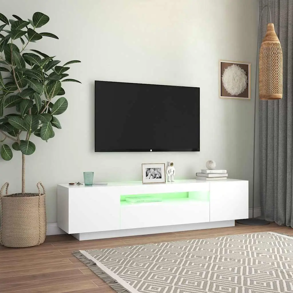 TV Cabinet LED Lights White Floating Shelves Modern 160x35x40 cm