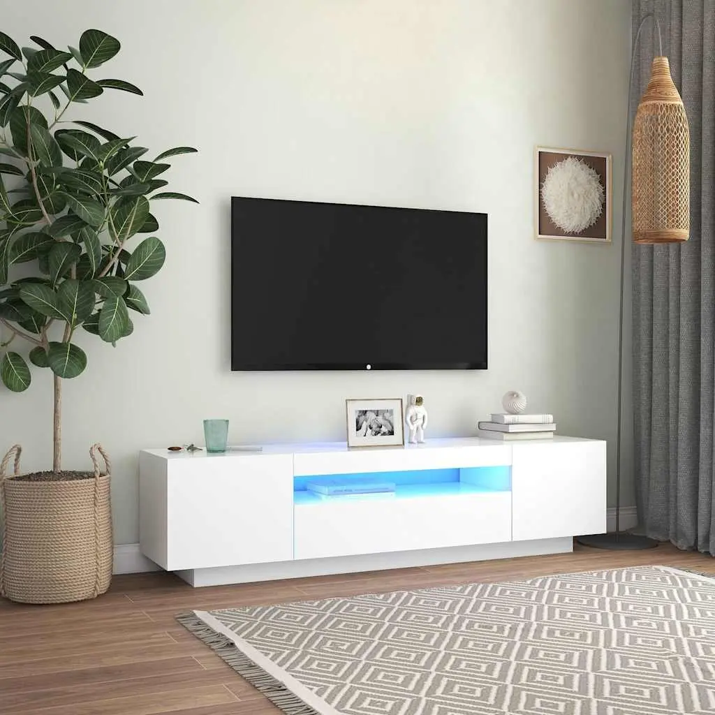 TV Cabinet LED Lights White Floating Shelves Modern 160x35x40 cm