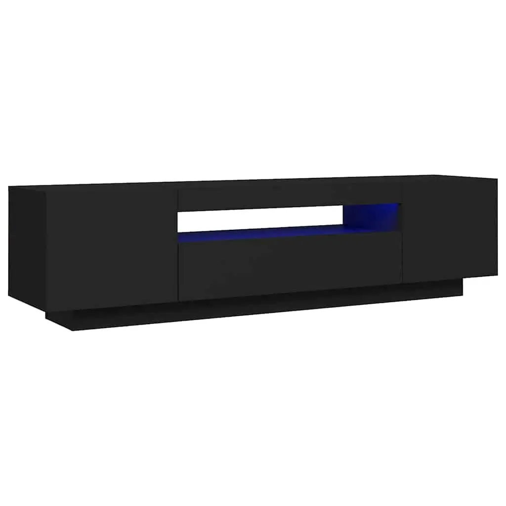 Black Media Stand Storage Unit with RGB LED Lights 160x35x40cm