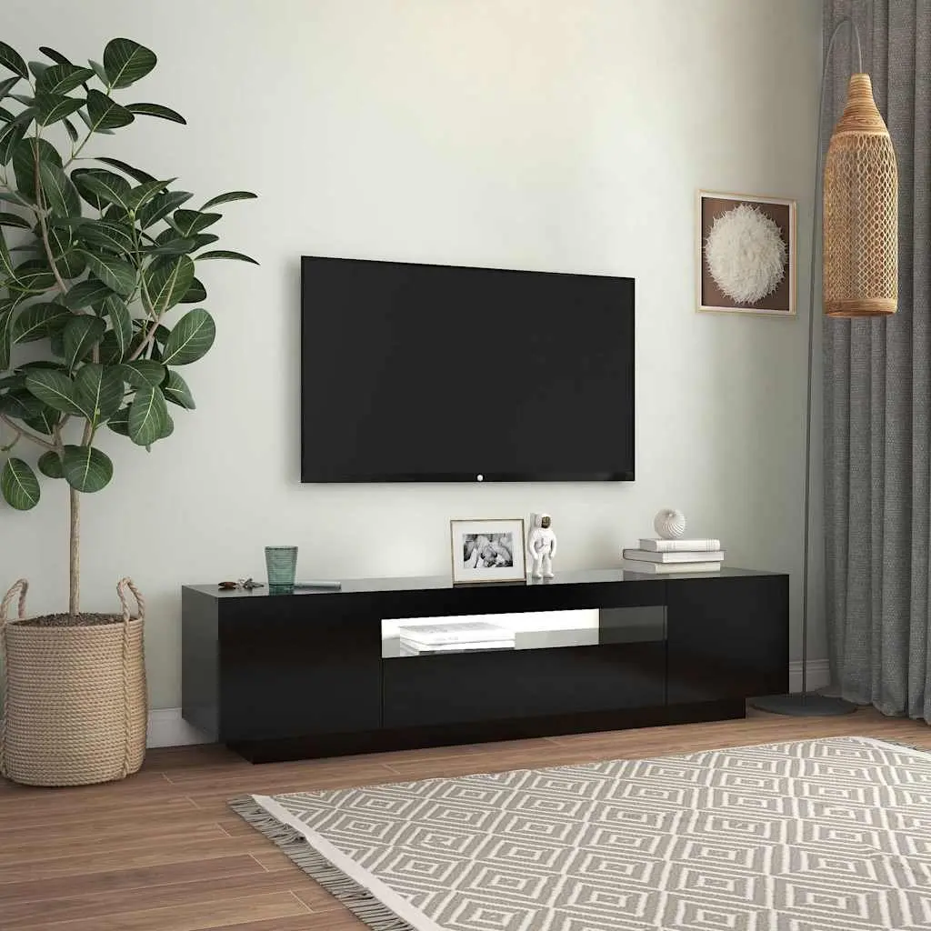 Black Media Stand Storage Unit with RGB LED Lights 160x35x40cm