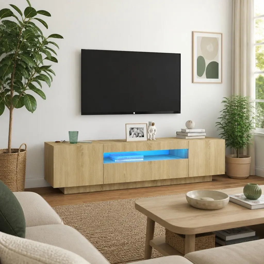 TV Cabinet RGB LED Lights Brown Sonoma Oak Modern 160 x 35 x 40 cm