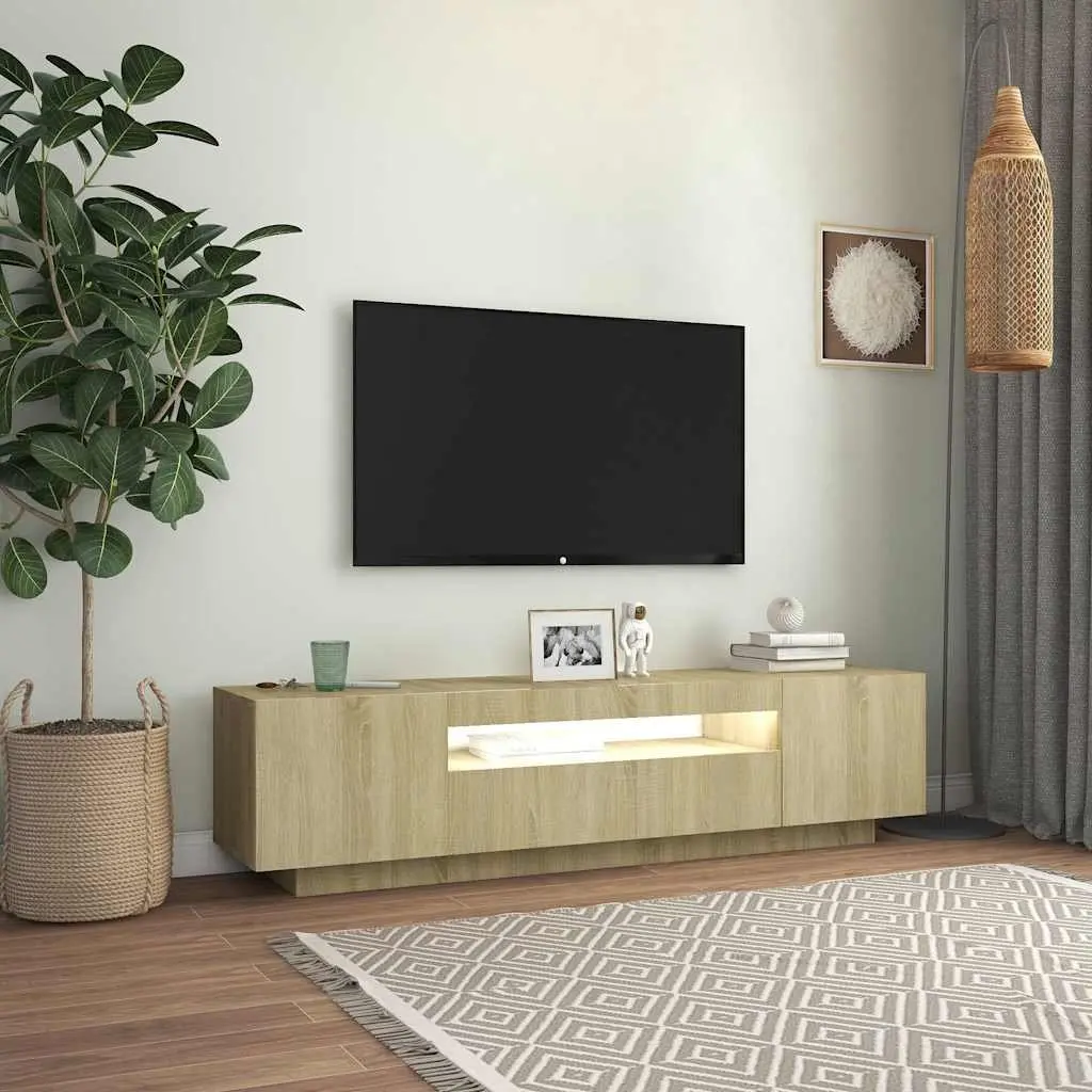 TV Cabinet RGB LED Lights Brown Sonoma Oak Modern 160 x 35 x 40 cm