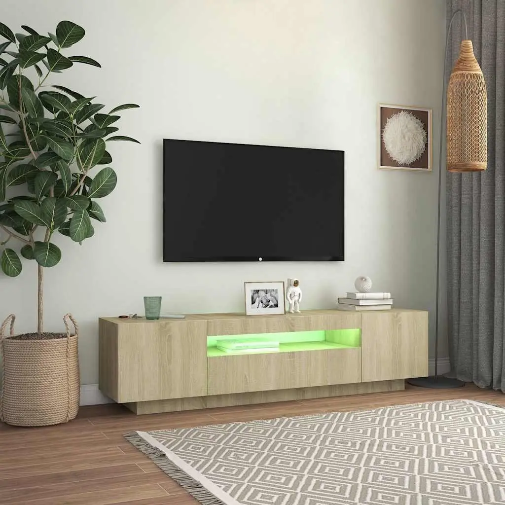 TV Cabinet RGB LED Lights Brown Sonoma Oak Modern 160 x 35 x 40 cm