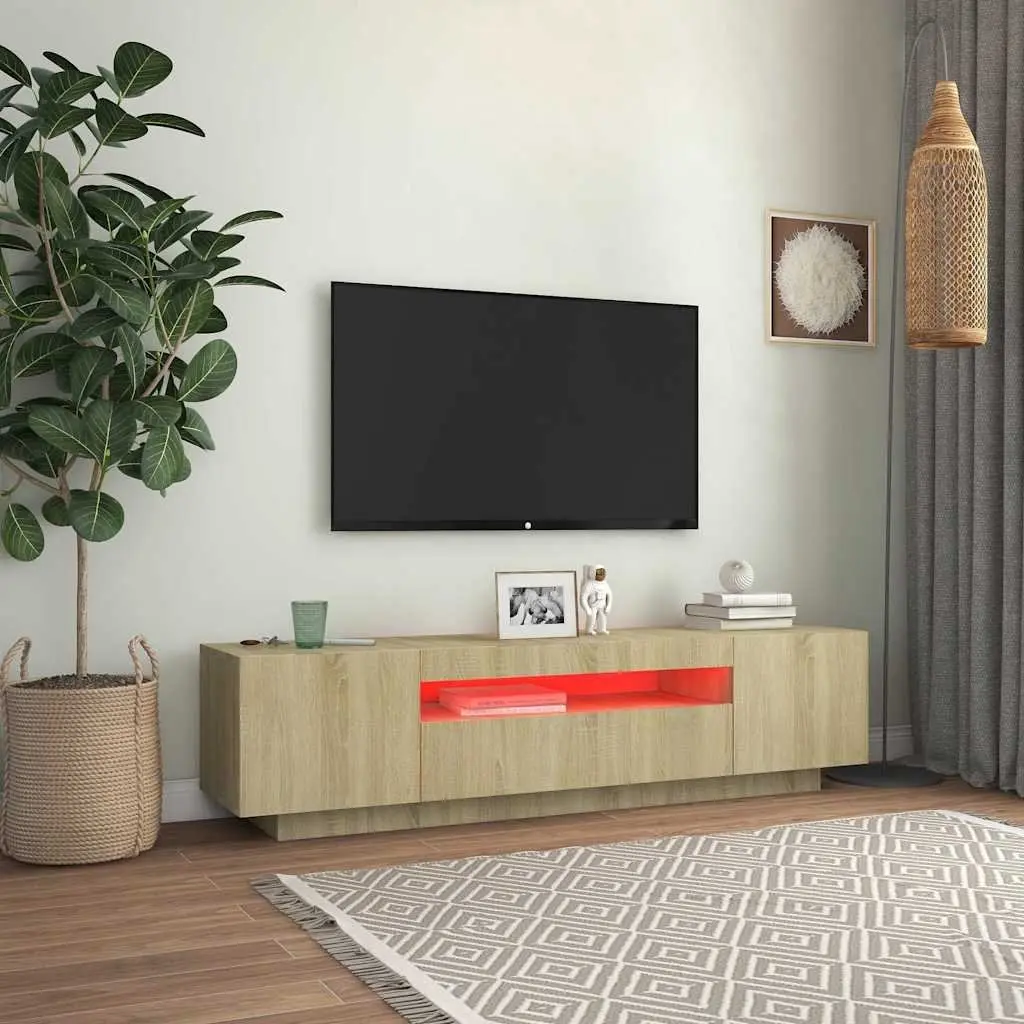 TV Cabinet RGB LED Lights Brown Sonoma Oak Modern 160 x 35 x 40 cm