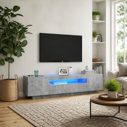 Your Friendly Grey TV Cabinet with RGB LED Lights and Storage