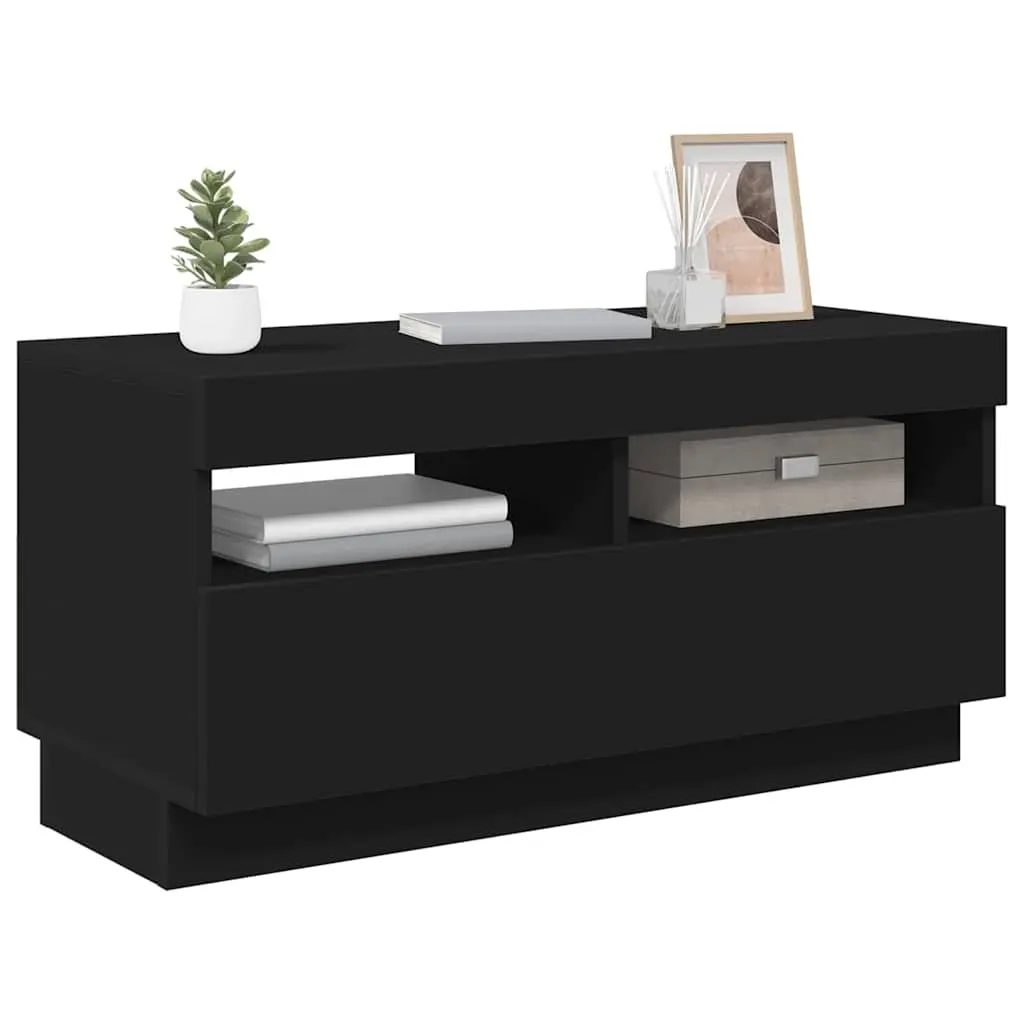 TV Cabinet with RGB LED Lights Black Media Stand HiFi Storage Unit 80x35x40cm