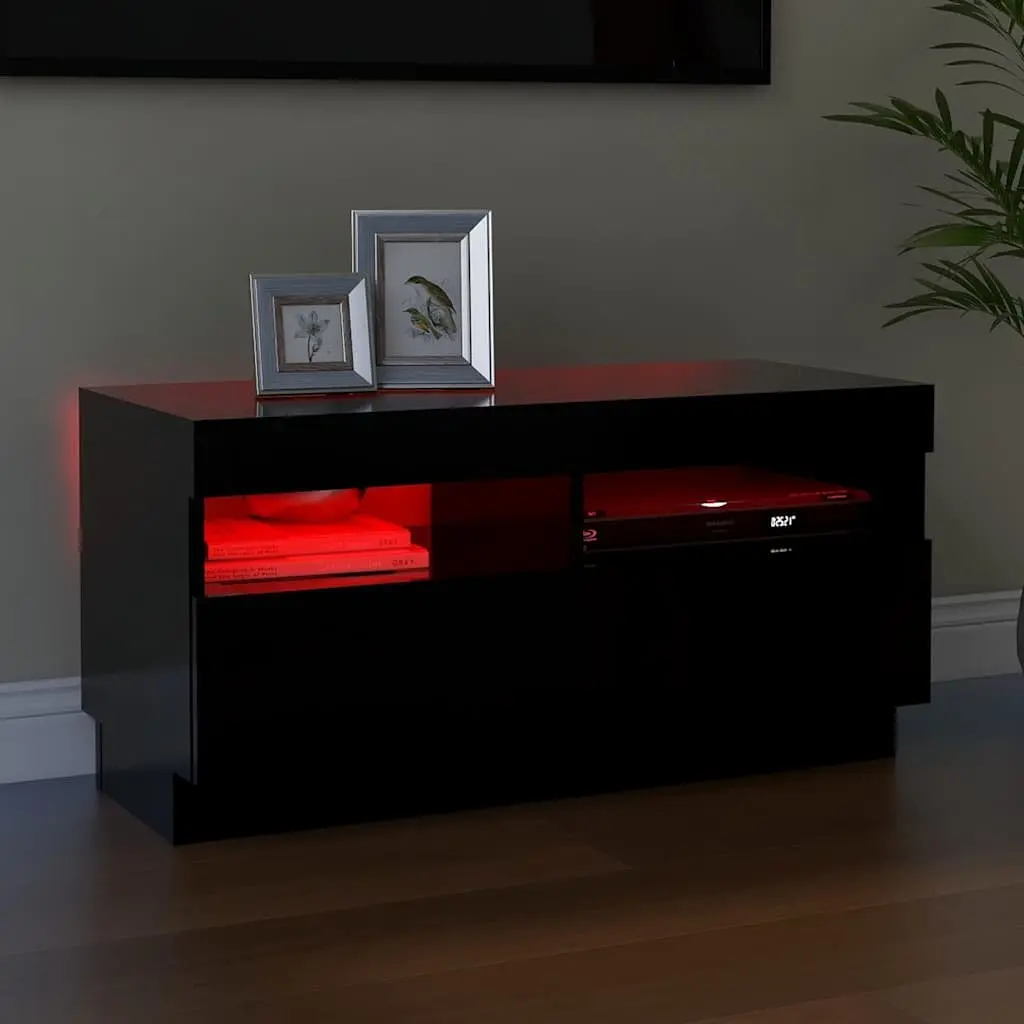 TV Cabinet with RGB LED Lights Black Media Stand HiFi Storage Unit 80x35x40cm