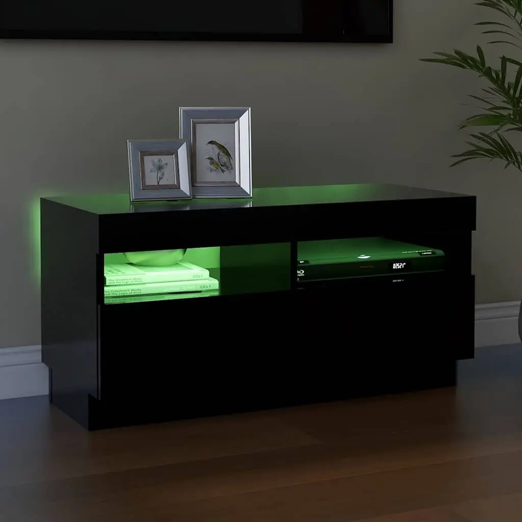 TV Cabinet with RGB LED Lights Black Media Stand HiFi Storage Unit 80x35x40cm