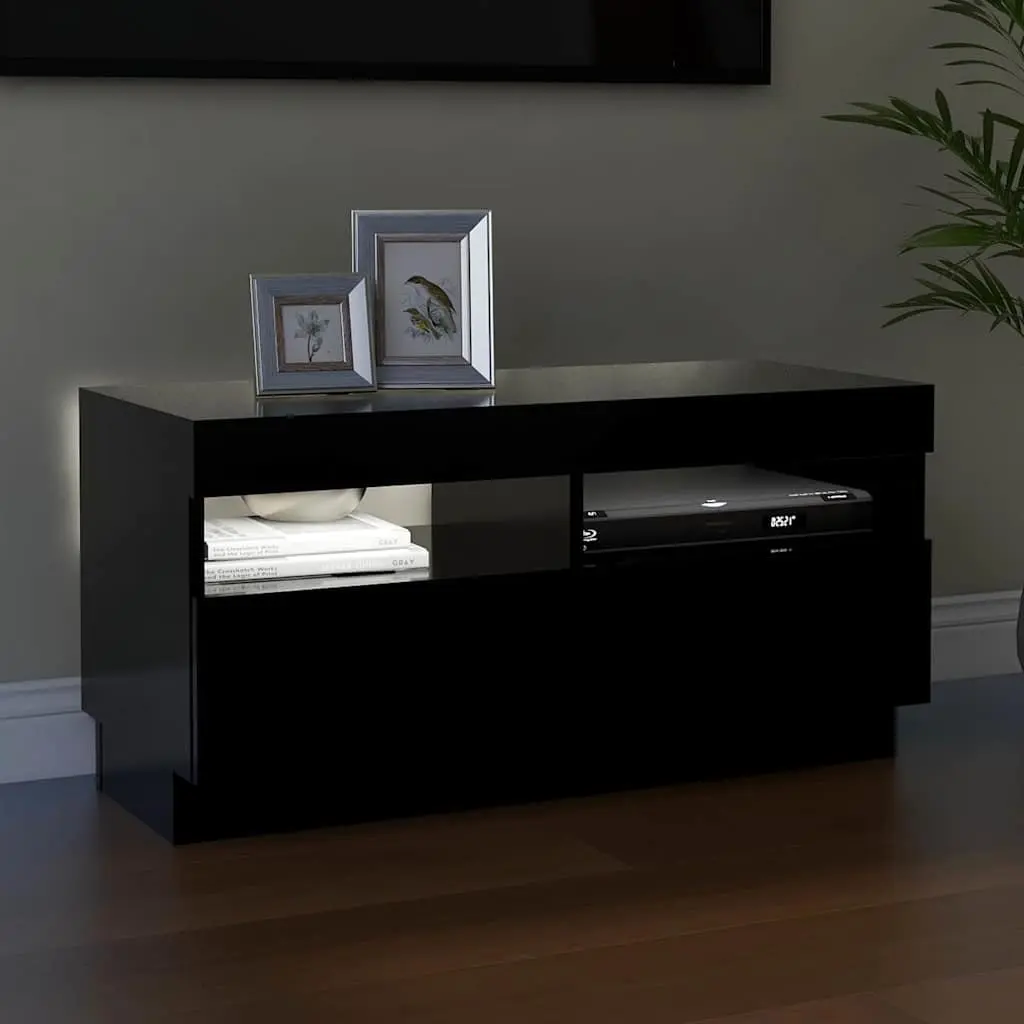 TV Cabinet with RGB LED Lights Black Media Stand HiFi Storage Unit 80x35x40cm
