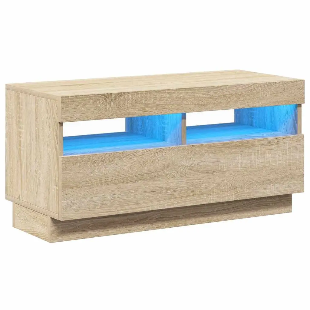 TV Cabinet with RGB LED Lights Brown Wooden Media Entertainment Stand Storage