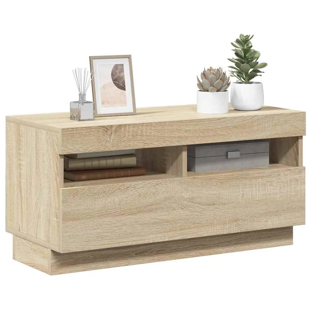 TV Cabinet with RGB LED Lights Brown Wooden Media Entertainment Stand Storage