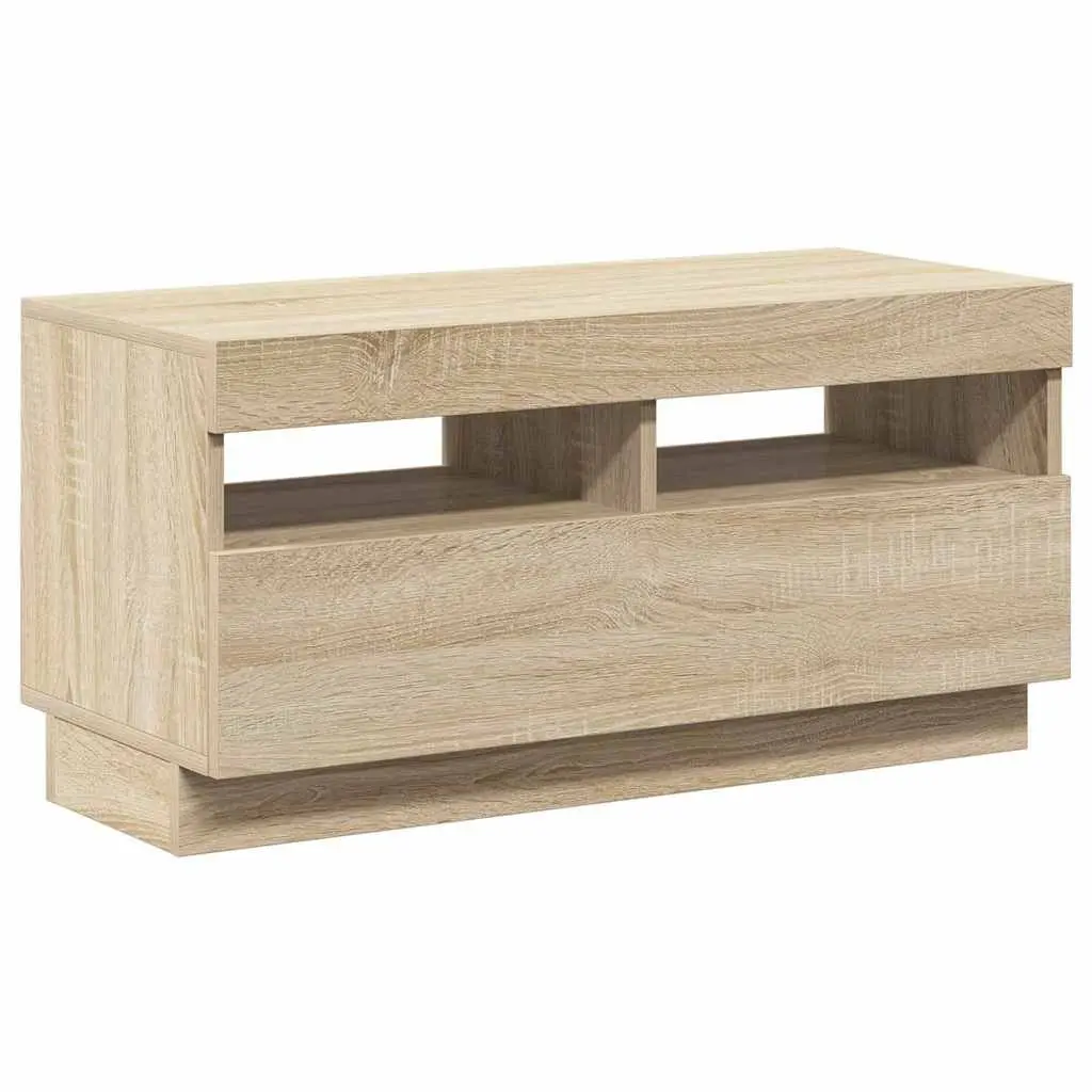 TV Cabinet with RGB LED Lights Brown Wooden Media Entertainment Stand Storage