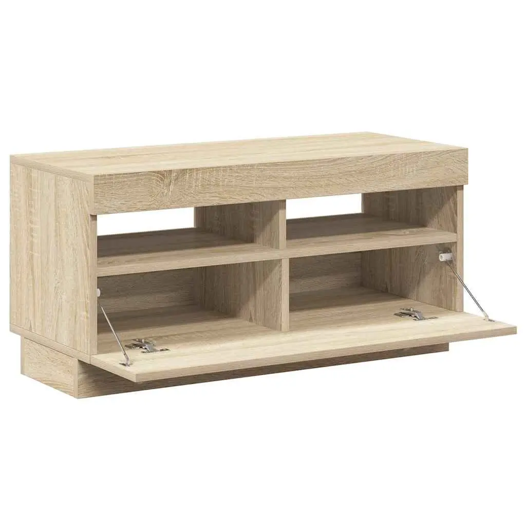 TV Cabinet with RGB LED Lights Brown Wooden Media Entertainment Stand Storage
