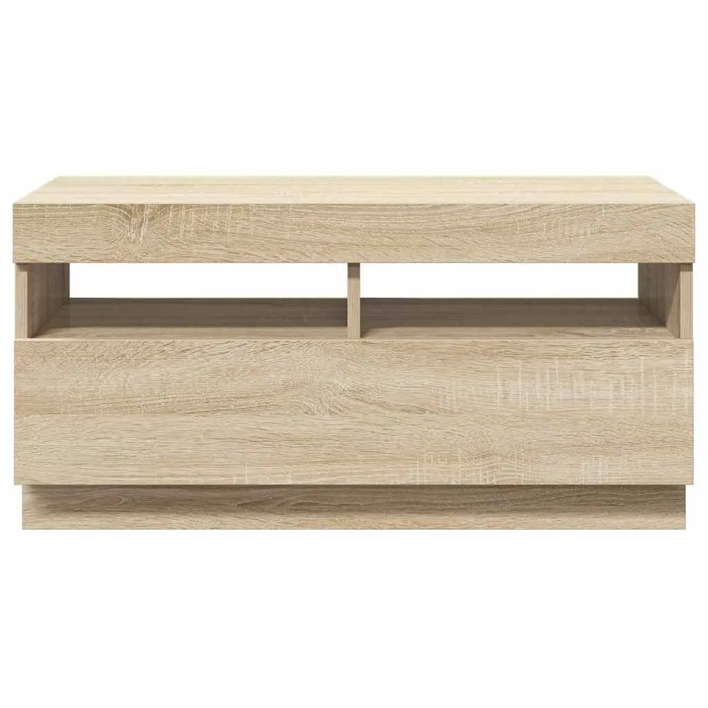 TV Cabinet with RGB LED Lights Brown Wooden Media Entertainment Stand Storage