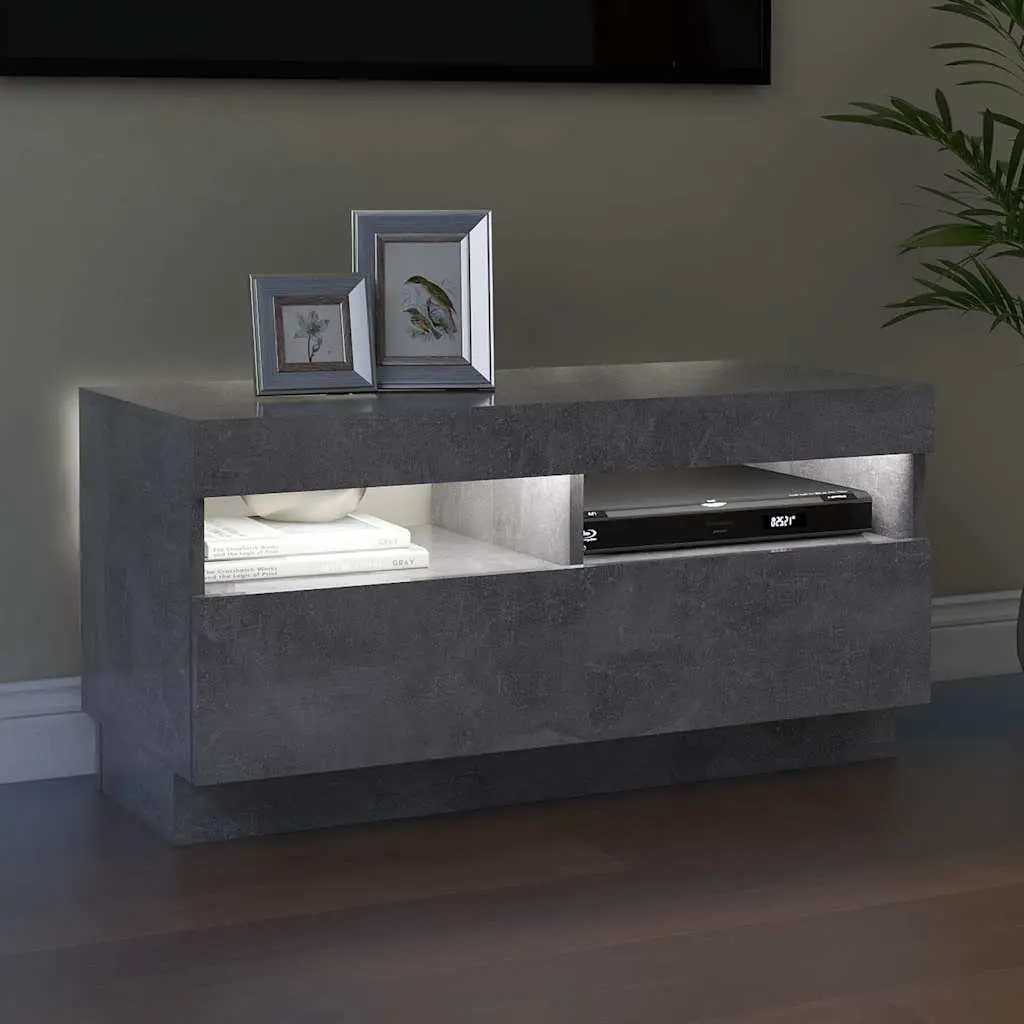 TV Cabinet with RGB LED Lights Grey Concrete Modern Media Storage Stand Unit