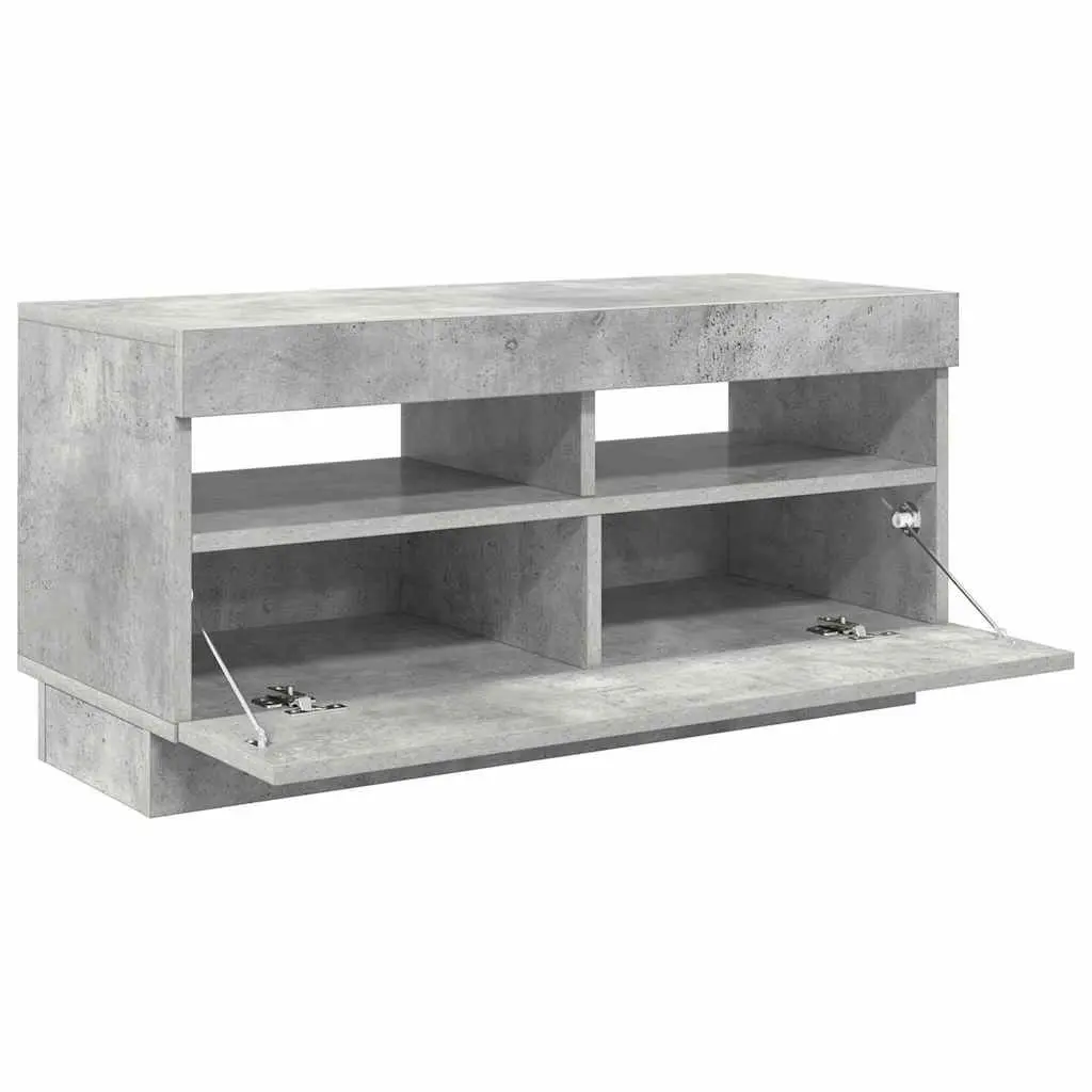 TV Cabinet with RGB LED Lights Grey Concrete Modern Media Storage Stand Unit