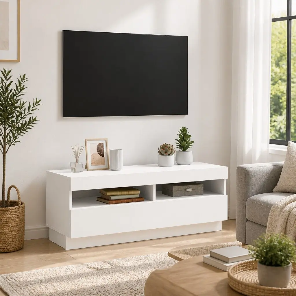 TV Cabinet White with RGB LED Lights Media Storage Unit 100x35x40cm
