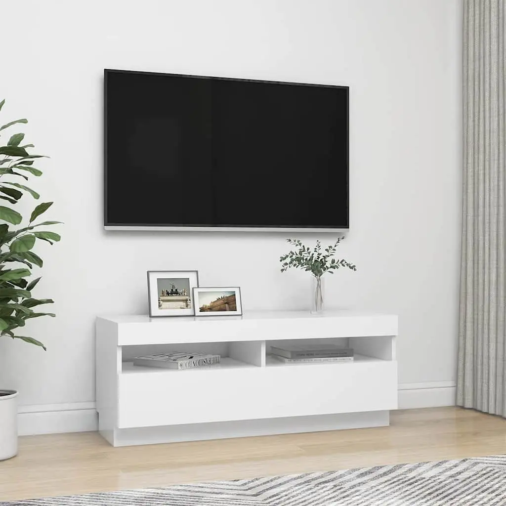 TV Cabinet White with RGB LED Lights Media Storage Unit 100x35x40cm