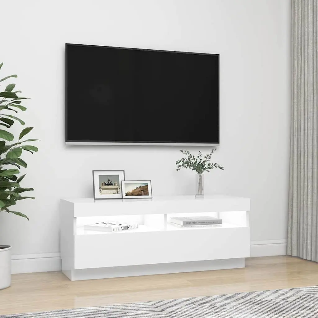 TV Cabinet White with RGB LED Lights Media Storage Unit 100x35x40cm