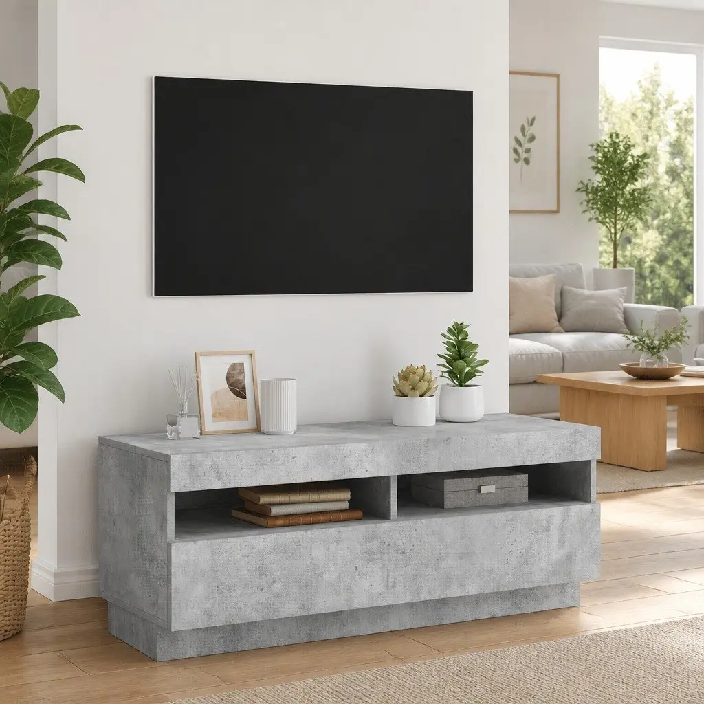 Entertainment Stand Grey TV Cabinet with RGB LED Lighting Media Storage Unit 100x35x40cm