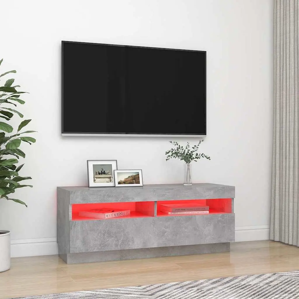 Entertainment Stand Grey TV Cabinet with RGB LED Lighting Media Storage Unit 100x35x40cm