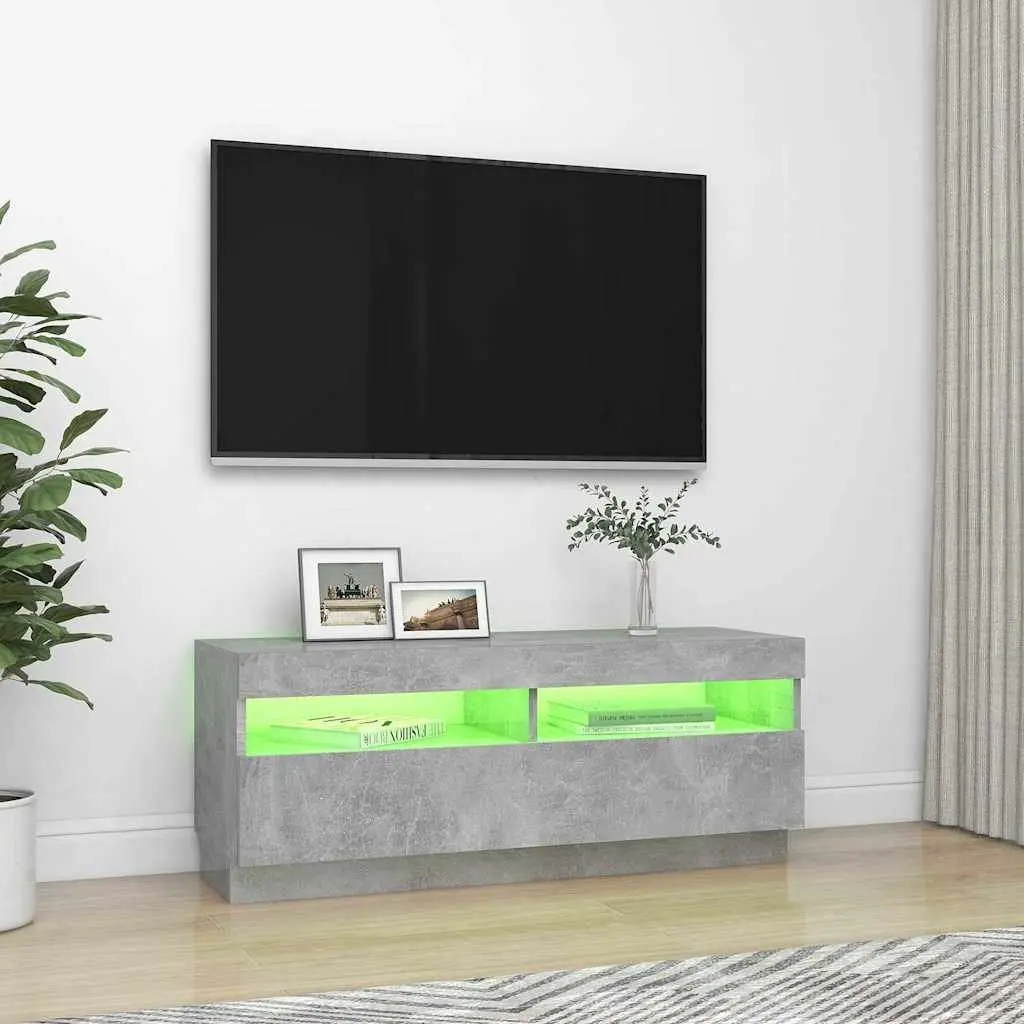 Entertainment Stand Grey TV Cabinet with RGB LED Lighting Media Storage Unit 100x35x40cm