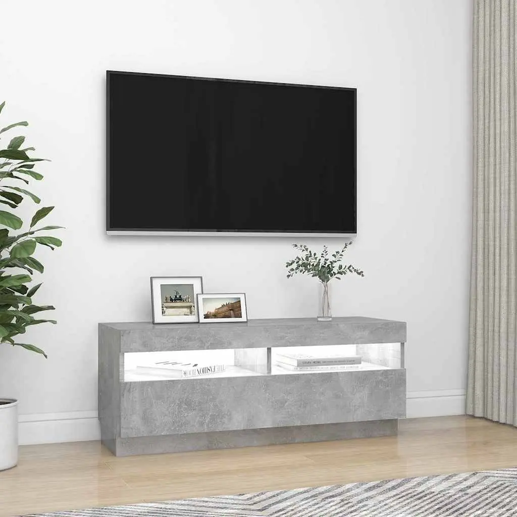 Entertainment Stand Grey TV Cabinet with RGB LED Lighting Media Storage Unit 100x35x40cm