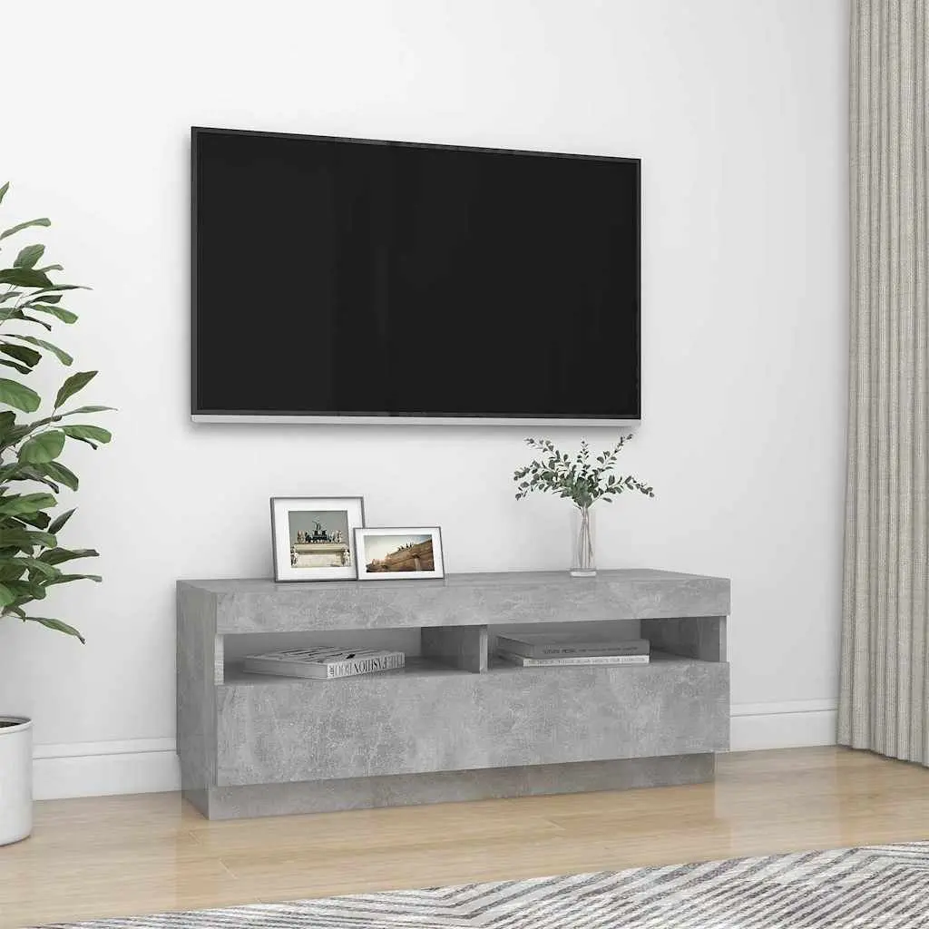 Entertainment Stand Grey TV Cabinet with RGB LED Lighting Media Storage Unit 100x35x40cm