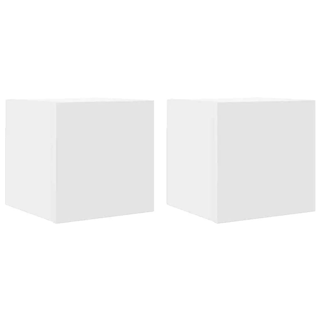 Floating Shelf Storage Unit White Wall Mounted TV Cabinet Set 2 Pieces