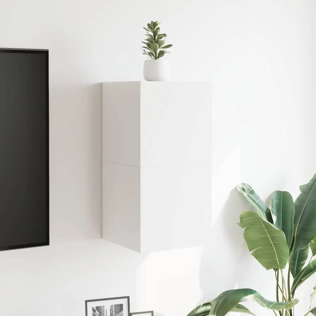 Floating Shelf Storage Unit White Wall Mounted TV Cabinet Set 2 Pieces