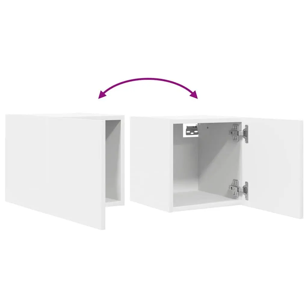 Floating Shelf Storage Unit White Wall Mounted TV Cabinet Set 2 Pieces