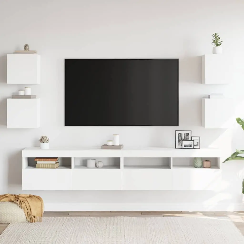 Wall Mounted TV Cabinet Set Modern Style 4 Piece Storage Compartment