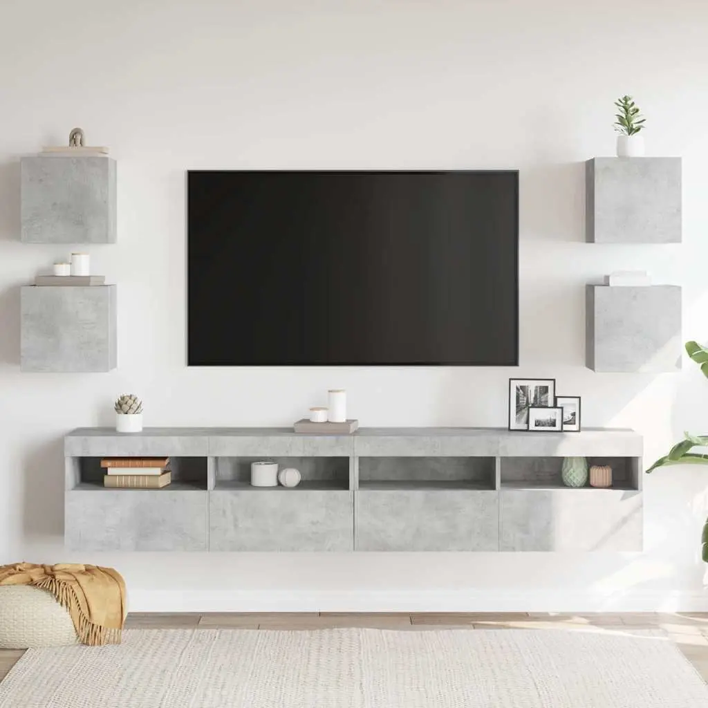 Grey Wall Mounted Storage Cabinets Set 4 Pieces Large Compartment Shelving Unit for Living Room