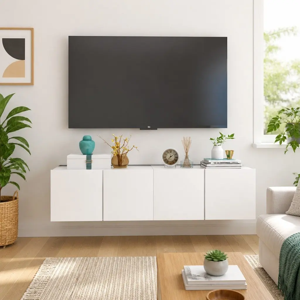 Wall Mounted TV Cabinet Unit Modern White Storage 60 x 30 x 30 cm 2 Piece