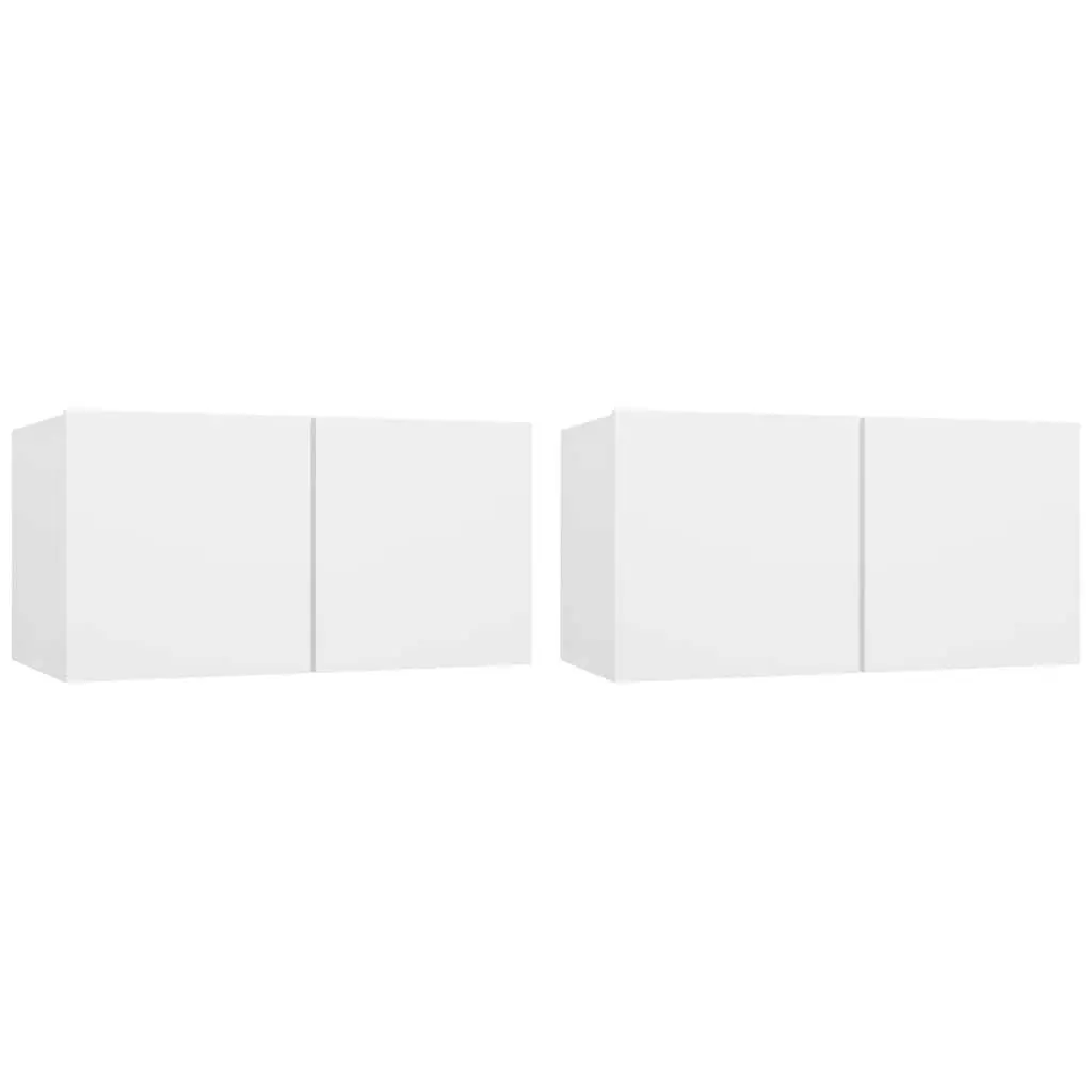 Wall Mounted TV Cabinet Unit Modern White Storage 60 x 30 x 30 cm 2 Piece