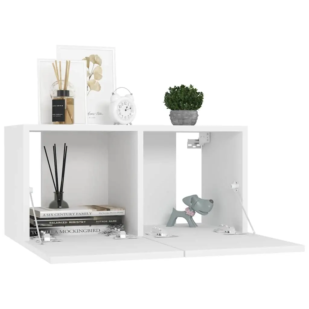 Wall Mounted TV Cabinet Unit Modern White Storage 60 x 30 x 30 cm 2 Piece