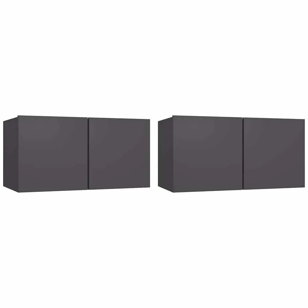 Hanging TV Cabinet Set 2 pcs Wall Mount Living Room Storage Grey 60x30x30cm