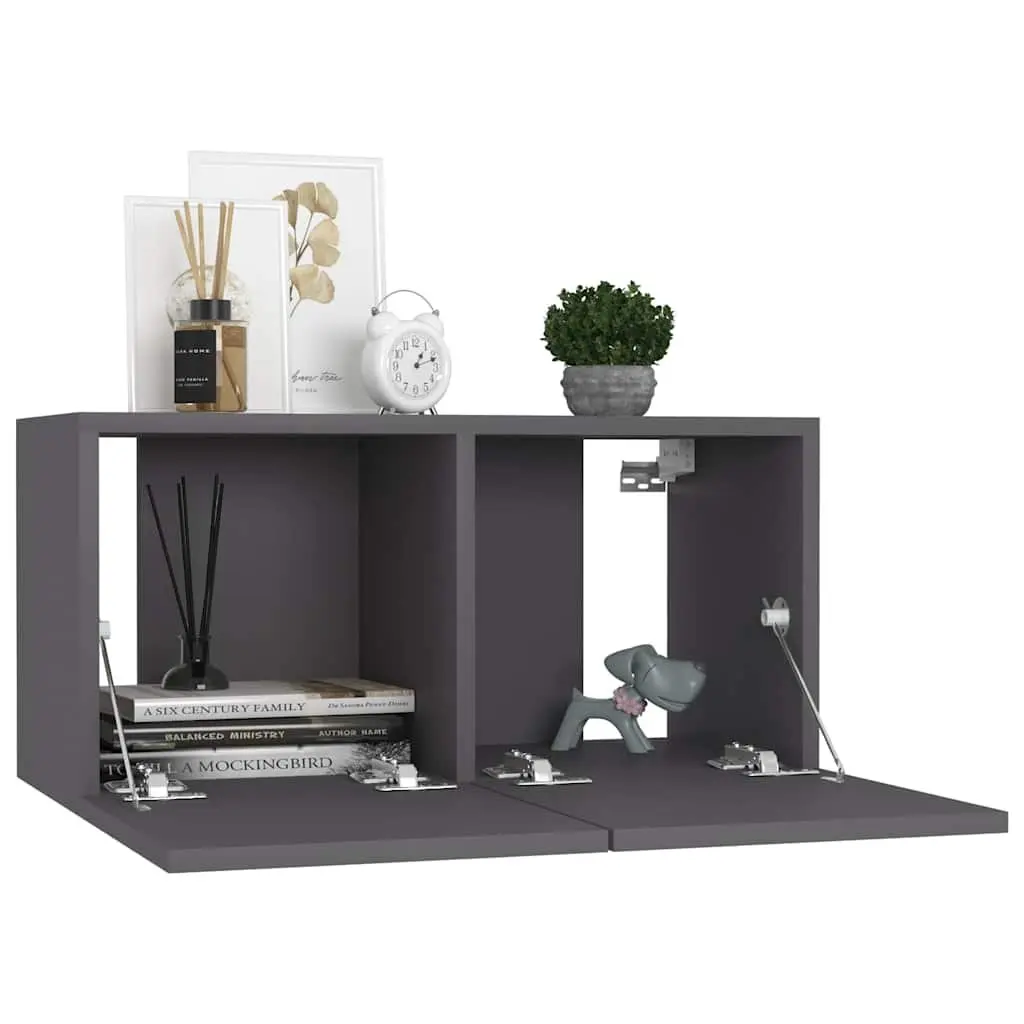 Hanging TV Cabinet Set 2 pcs Wall Mount Living Room Storage Grey 60x30x30cm