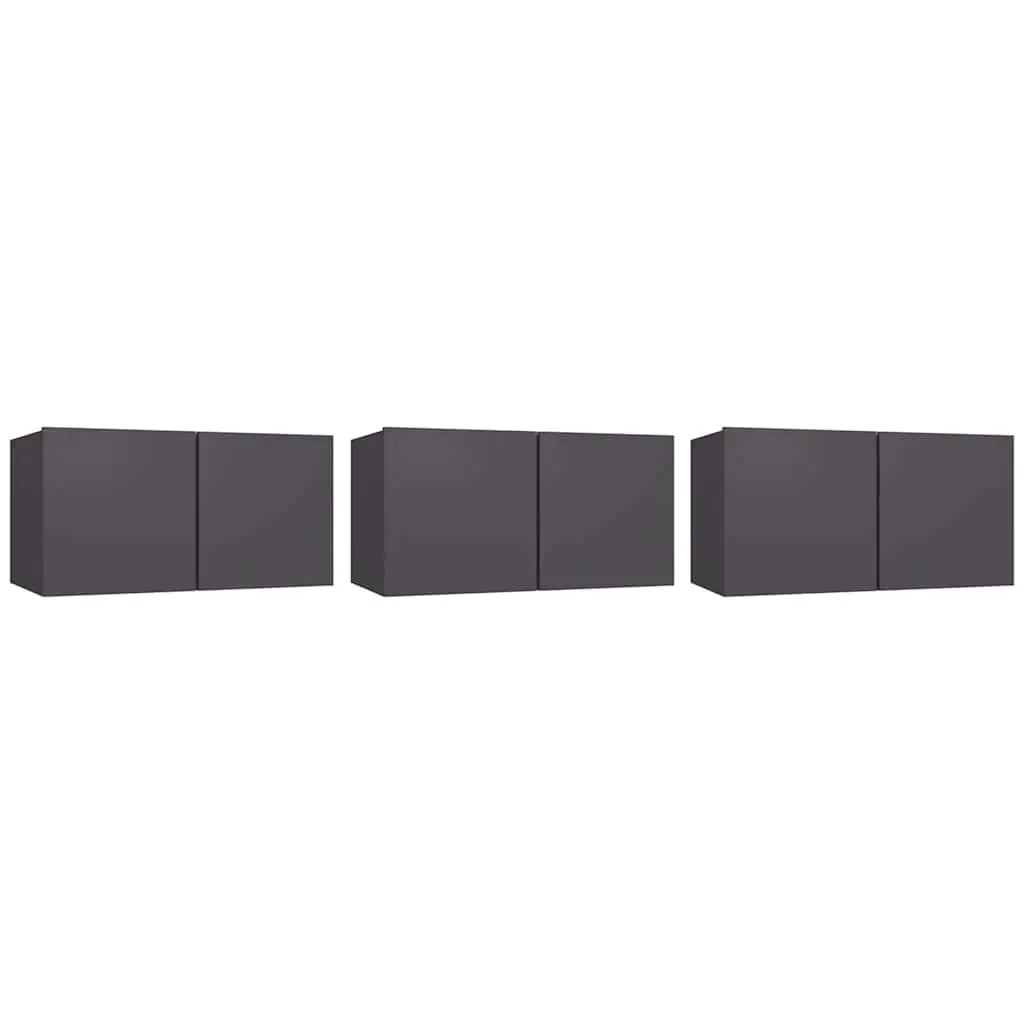 TV Cabinet Set Modern Wall Mounted Grey 3 Pieces Storage Unit Living Room Furniture