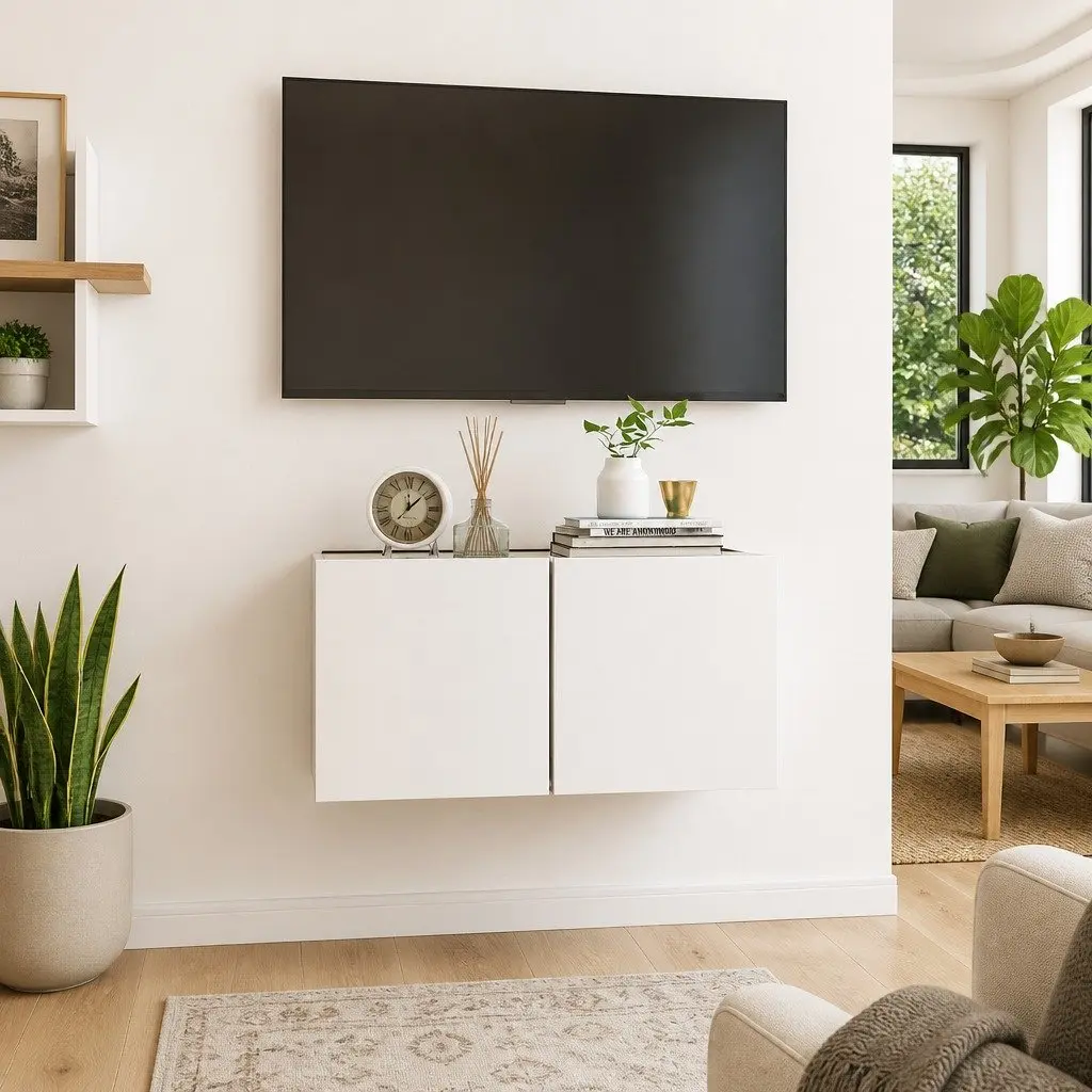 Hanging TV Cabinet Modern Wall Mounted White Sonoma Oak 60 x 30 x 30 cm