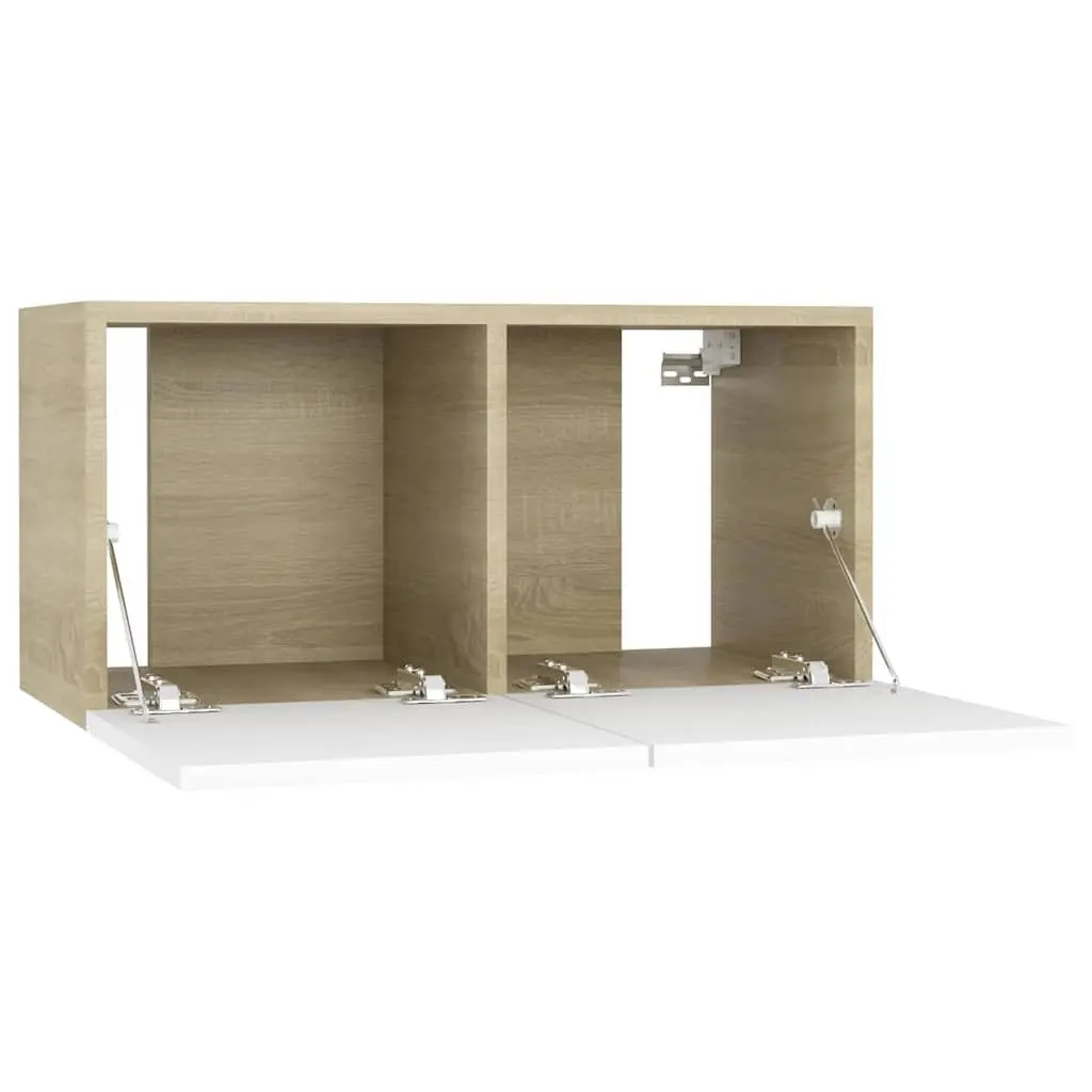 Hanging TV Cabinet Modern Wall Mounted White Sonoma Oak 60 x 30 x 30 cm