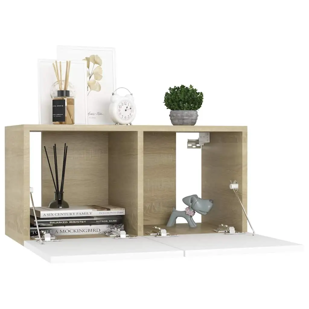Hanging TV Cabinet Modern Wall Mounted White Sonoma Oak 60 x 30 x 30 cm