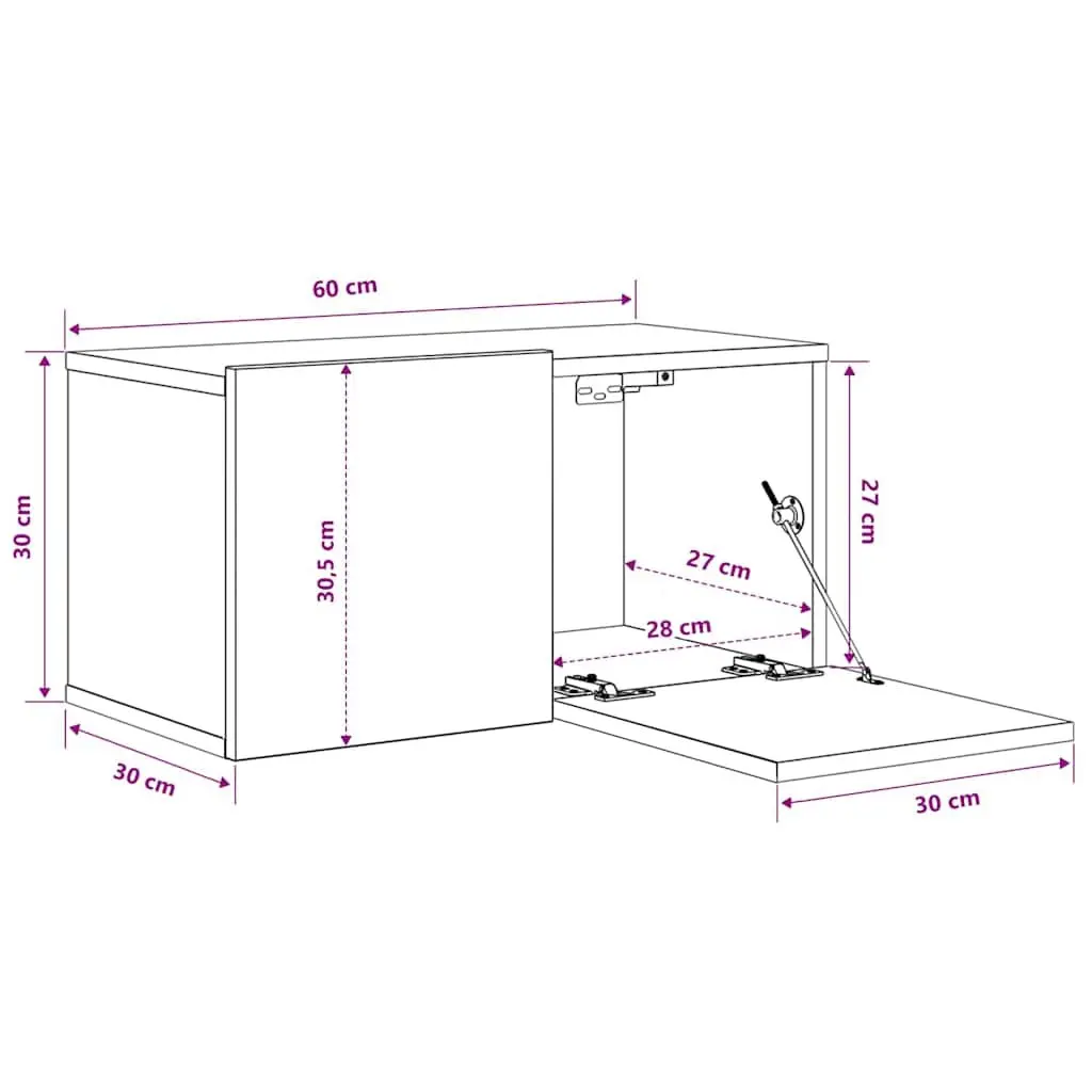 Hanging TV Cabinet Modern Wall Mounted White Sonoma Oak 60 x 30 x 30 cm