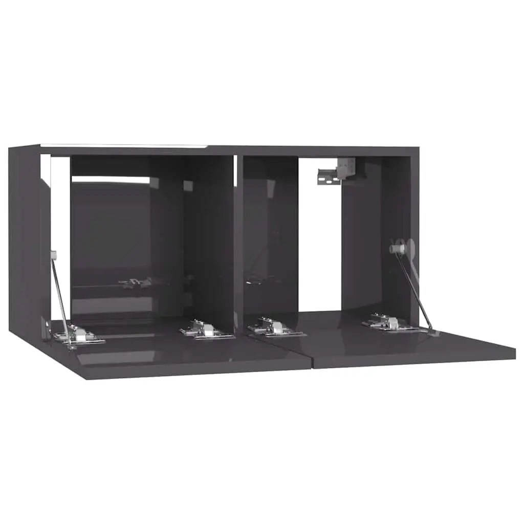 Hanging TV Cabinet Set Modern Grey Wall Mount Storage 3 Piece
