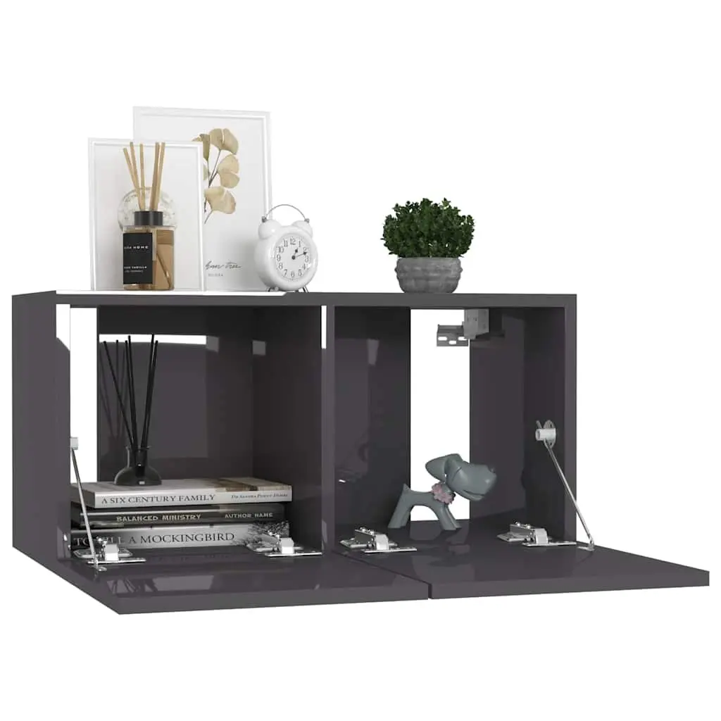 Hanging TV Cabinet Set Modern Grey Wall Mount Storage 3 Piece