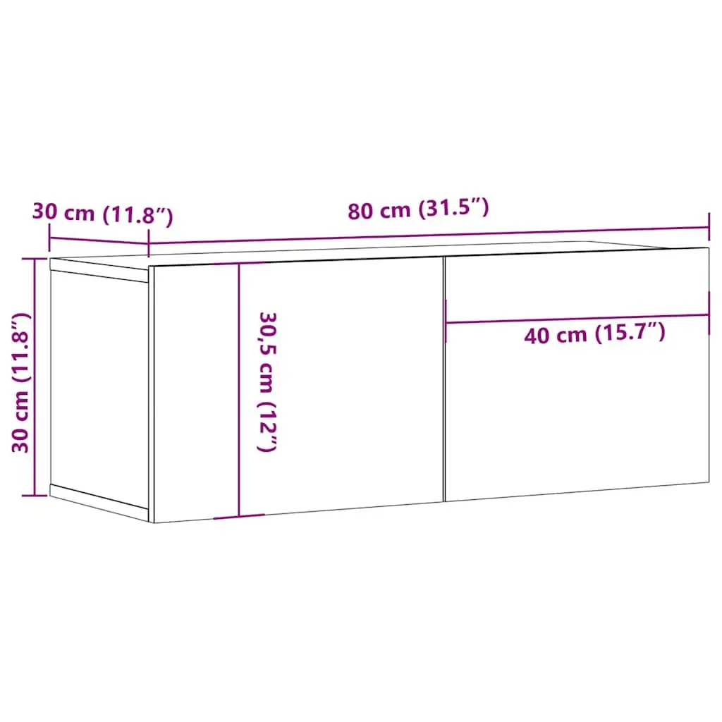 TV Cabinets Wall-Mounted Storage Units White Engineered Wood 80x30x30 cm 2 Piece