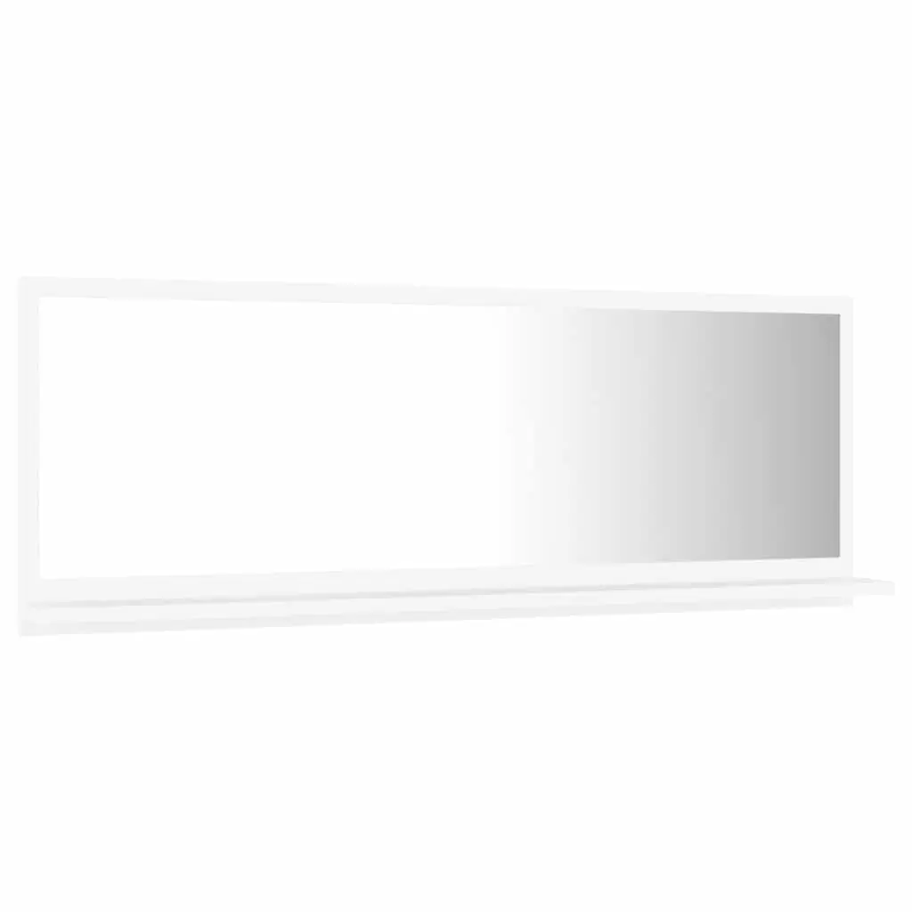 Bathroom Mirror Wall Mounted White Engineered Wood Unit with Shelf 100 x 10.5 x 37 cm