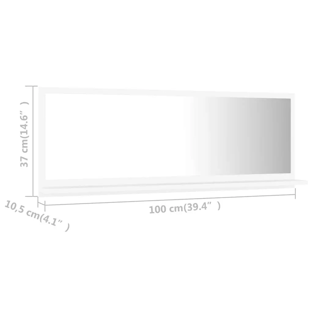 Bathroom Mirror Wall Mounted White Engineered Wood Unit with Shelf 100 x 10.5 x 37 cm