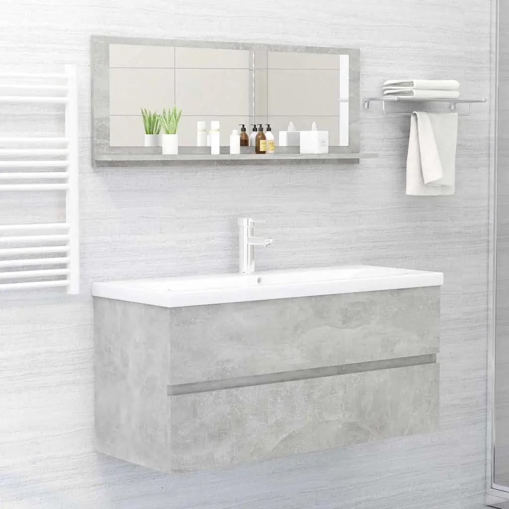 Bathroom Vanity Mirror with Storage Shelf Grey Engineered Wood Wall Mount 100 x 10.5 x 37 cm