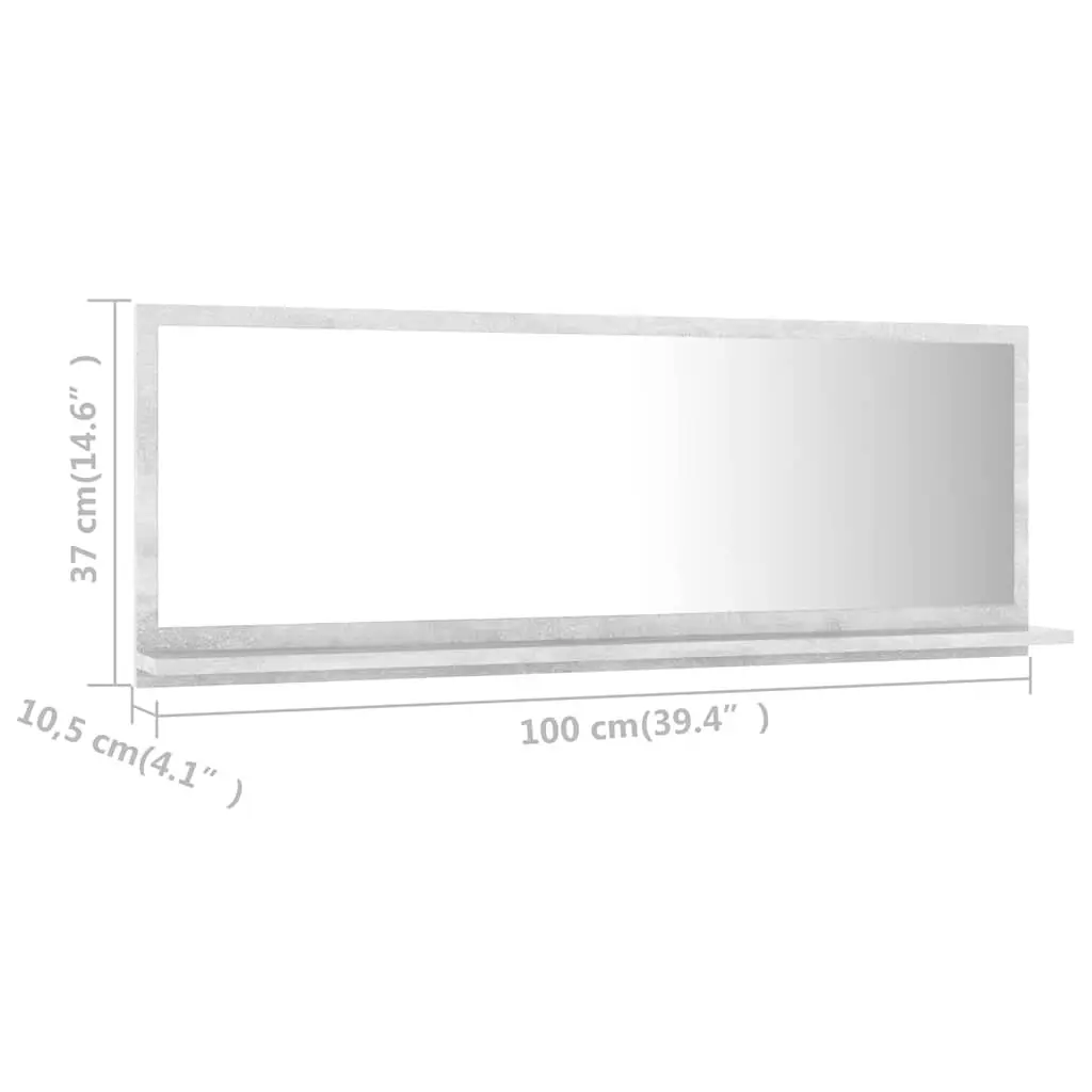 Bathroom Vanity Mirror with Storage Shelf Grey Engineered Wood Wall Mount 100 x 10.5 x 37 cm